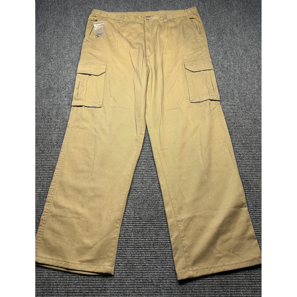 Boulder Creek Cargo Pants Mens 44x38 Khaki Big & Tall Elastic Waist Cotton Twill